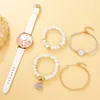 Wristwatches 5PCS Set Womens Bracelet Quartz Watches For Women Leather Watch Ladies Sports Dress Rose Dial Wrist Clock Relogio