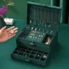 Green 3-Layer Flannel Jewelry Organizer Box Necklaces Earrings Rings Display Holder Case for Women Large Capacity With Lock240327