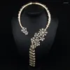 Anhänger Halsketten Vintage Statement Offene Halskette Frauen Mode Kristallblüten Quasten Anhänger Retro großer Kragen Schmuck