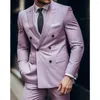 Herenpakken lilac bruiloft vaste kleur 2 stuks plus size dagelijkse op maat gemaakte fit dubbele borsten 6 knoppen zakelijke formele mannen