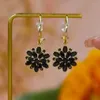 Boucles d'oreilles cerceau rétro noire en cristal zircon fleur pendentif or couleur pour femmes tendance modelle bijoux premium bijoux d'anniversaire cadeau