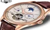 Lige Brand Men regarde Automatic Mechanical Watch Tourbillon Sport horloge en cuir Business décontracté Rétro-bracelet Relojes Hombre V7399201