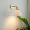 Wall Lamps Pull Chain Switch LED Light Fixtures Bedroom Living Room Bathroom Mirror Beside Lamp Copper Ceramic