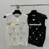 Women Diamond Check Knit Vest Designer Rhinestones Embellished Knitted Camisole Women Knits Tee Women's Sleeveless Knit Tops