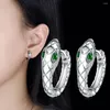 Hoop Earrings Vintage Snake Dangly Earring For Women Exquisite Statement Geometric Silver Color Green Zircon Hoops Huggie