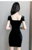 Party Dresses Summer Night Headquarters Dress for Women Clothing Low Cut Feminine Slim skinkor Inslagna Gold Velvet Evening Work Clothes