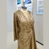 Robes de fête Golden à manches longues à manches longues robe de soirée plie de la nuit chic