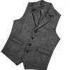 Men's Vests Retro Fashion Herringbone Tweed Suit Vest Lapel Chain Sleeveless Jacket British Vintage Gentleman Party Business