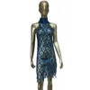 Stage Wear Sexy Blue Sequin Perspective See Through Banquet Party Dress