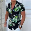 Camisas casuais masculinas Mens Aloha Camisa Floral Print Floral Outdoor Button de mangas curtas Clothing Design da moda casual e respirável YQ240408