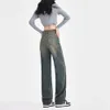 Ciment Grey Jeans Femmes en automne et hiver 2024 Nouveau design haut taille pantalon de jambe à jambe droite pour les femmes