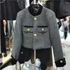 Kurtki damskie kusahiki moda hit kolorowy stojak na szyję krótki zniszczona koreańska singiel z długim rękawem wiosna jesienna elegancka elegancka kobiety tweed