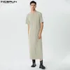 Vêtements ethniques hommes Vintage Robes à manches courtes Of-Neck Arabe islamique musulman Kaftan Incerun 2024 Solide Saudi Style Zipper Jubba Thobe S-5xl