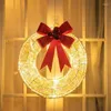 Decorative Flowers 2024 Christmas Garland Metal Luminous Wreath With Big Bow Warm Lights Decoration Front Door Home Hanging