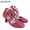 Sapatos de dança Dileechi Real Leather Ladin Red Strap Square Ballroom Spring e Autumn Fechold Toe Solids Soft 6cm