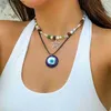 Pendant Necklaces Lacteo Vintage Natural Stone Star Ring Charm Necklace Blue Eye Shape Beads Pendant Choker for Women Party Boho Jewelry Gift240408
