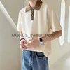 Herr t-shirts sommar våffla kontrasterande färg kortärmad polo skjorta för män ny koreansk version ins nischhalv ärmad lapel t-shirt trend H240408
