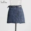 Röcke Soefdioo Hipster Patchwork Belt A-Line Rock Frauen Mode High Wasit Bodycon Denim Midi Skrits 2024 Harajuku Street Clubwear