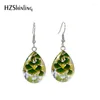 Boucles d'oreilles en peluche 2024 Hoop Ginkgo feuilles art peinture crochet verre cabochon en acier inoxydable bijoux