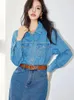 Bloups feminina Mulheres Camisa de jeans vintage Spring Autumn Slave Lapel Lapel solto Casual elegante estilo francês Blusa Cowboy Tops Girl Girl