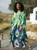 Abiti casual 2024 Abito a manica lunga a maniche lunghe con stampa causale per donne Summer Bohomian Vacation Beach Wear Maxi Q1634