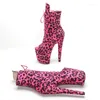 Chaussures de danse Leecabe 20cm / 8inches Leopard Upper Pole Dancing High Heel Platform Boots Open Toe