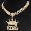 Pendant Necklaces Mens hiphop crown necklace with king pendant 13mm crystal Cuban chain hiphop chain ice sparkling necklace fashionable and charm4EVO