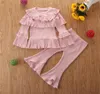 Baby Girl Clothes 2019 Spring Autumn New Two Pieces Set Kids Toddler Cute Pink Long Sleeve Top and Fleared Pants Ruffles Sets Girl3071869