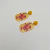 Dangle Earrings Top Sale Fashion For Women Accessories Orange Earring Bird-and-flower Painting Pendientes In Acrylic Earings