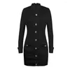 Vestidos de trabalho Terno feminino Blazer Jacket Dress Women Bodycon Button Button Botão Pocket Party Office Use Short Traje Mujer