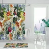 Shower Curtains Green Tropical Plants Leaves Rug Bathroom Curtain Soft 3 PCS Mat Set Toilet Cover Bath Waterproof