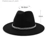 Wide Brim Hats Bucket Hats Mens and Womens Black Wide largeur Fedora Style britannique Trilby Party Officiel Panama Hat Denim Autumn Hiver Hat Wholesale Q240408