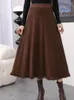 Jupes femmes tricotées jupe longue 2024 automne hiver coréen élégant épais tasse une ligne élastique haute taille plissée maxi femelle