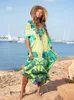 Moroccan Kaftan Bohemian Printed Summer Dress Long Tunic Women Plus Size Beach Wear Swim Suit Cover Up Robe De Plage