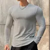 Camicie da scollo muscolo maschile in piena leggera Slimt slid maniche lunghe palestra magliette morbide per tees morbido bodybuilding240402