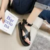 HBP icke-varumärke dropshipping Custom Women s Leather Flat Sandals Summer Svart Bekväm strandskor Plattform Sandaler för kvinna