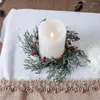 Decorative Flowers 2pcs/set Christmas Wreath Candlestick Holder Pine Needle Red Berry Garland Dinning Table Ornament Navidad Wedding