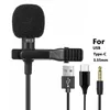 Microphones Portable 1.5m Lavalier Mini Microphone Condenser Clip-on Lapel Mic Wired USB 3.5mm Type-C Microfon For Phone for Mac Laptop PC 240408