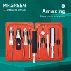 BLADE Mr.Green Manicure Set 9 In 1 Professional Practical Kit med läderfodral Rostfritt stål Nagelklippare Personlig vårdverktyg