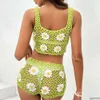 Women Beach Wear 2024 New Bikini Set Set Daisy Sweet Sling Top Shorts Set Hand