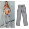 Damesjeans open kruis buiten sex broek hoge taille vriendje vriendje vrouwelijk gescheurde denim broek plus size bell-bottom streetwear