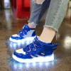 Tênis tênis colorido malha infantil sapatos luminosos tênis tênis led sapatos de skate de skate com asas USB Charging Casual Sports Shoes