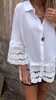 中空のパッチワークデザインビーチ女性サマーアウトレーストリムバケーションvネックローブソリッド汎用性のあるカジュアルドレスミッドスリーブシャツ