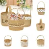 Gift Wrap Wedding Lace Burlap Flower Basket Linen Handle Vintage Country Table Decoration Baby Shower Party Candy Bag