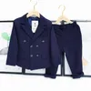 Spring Autumn Boys Double Breasted Suit Set Children Fashion Blazer Pants 2st Outfit Kids Party Host Birthday Dress Costume 240328