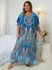 Plus Size Dresses 2024 Leopard Print Kaftan For Women Summer Beach Swim Cover Up Loose Fit Resort Wear Maxi Q1415