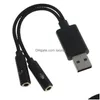 Carte de son Carte USB-A à une prise 3,5 mm avec un connecteur de casque microphone séparé O Adaptateur Mutual Convertisseurs Drop Livroard Computers DH68F