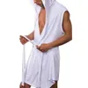 Men's Summer Milk Silk Bathrobe Hooded Sleeveless Bathrobe Pajamas Slimming Medium And Long Fitting Household Clothing 240326