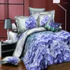 Conjuntos de roupas de cama 4pcs Definir impressão azul Flor Home Têxtil Moagem 3D Lençóis ativos e tingimento de colchas de tamanho grande