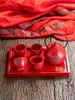 Teaware set kinesiska traditionella bröllop keramiska te set vattenkokare röd dubbel lycka tekanna cup lywed present bankettförsörjning